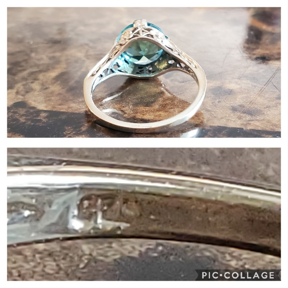 Genuine 3ct Aquamarine Art Deco Ring Size 7 - Picture 6 of 8